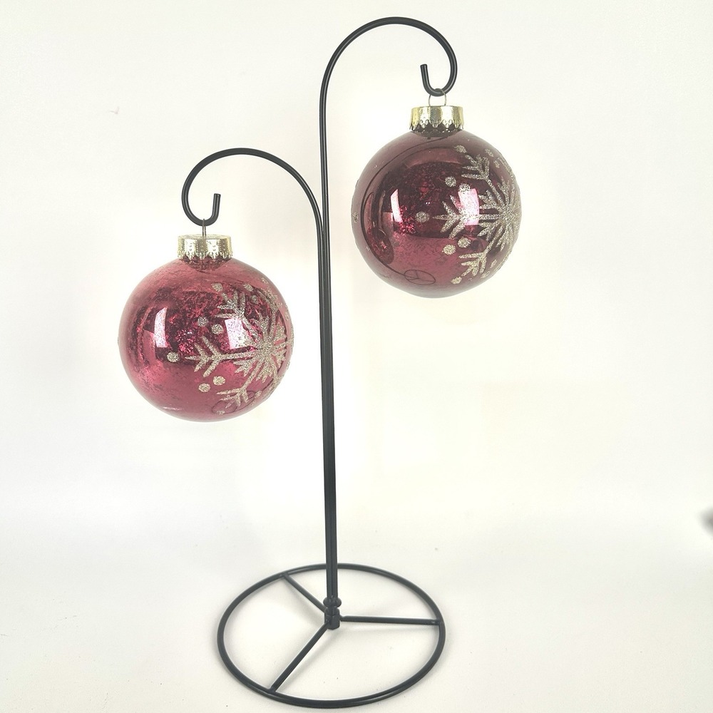 2 Snowflake Ornaments Red And Gold Glitter And Sparkles Plastic - Picture 1 of 4